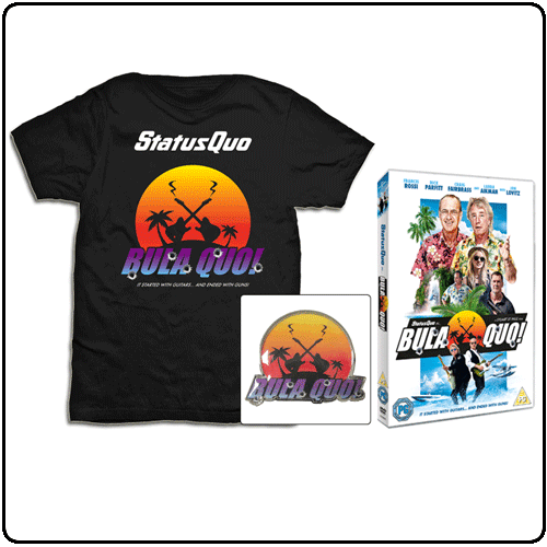 Status Quo - DVD, T Shirt, Pin Badge Bundle