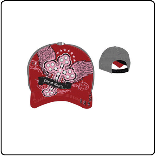 L.A Ink - Red Cap With Pink Winged Cross
