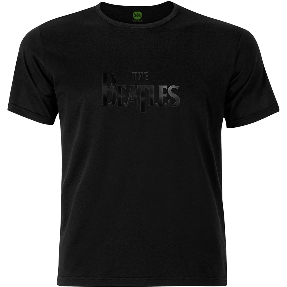 The Beatles T Shirt Vintage Drop T Logo Hi-Build Design Official Mens New Black