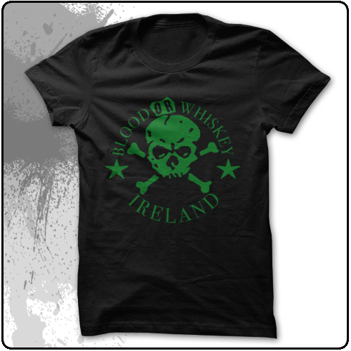 Blood Or Whiskey - Ireland Skull (Mens & Womens Green Logo)