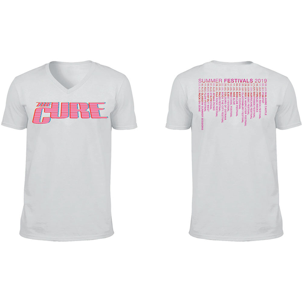 The Cure - Neon Logo (Ex-Tour/V-Neck & Back Print) White