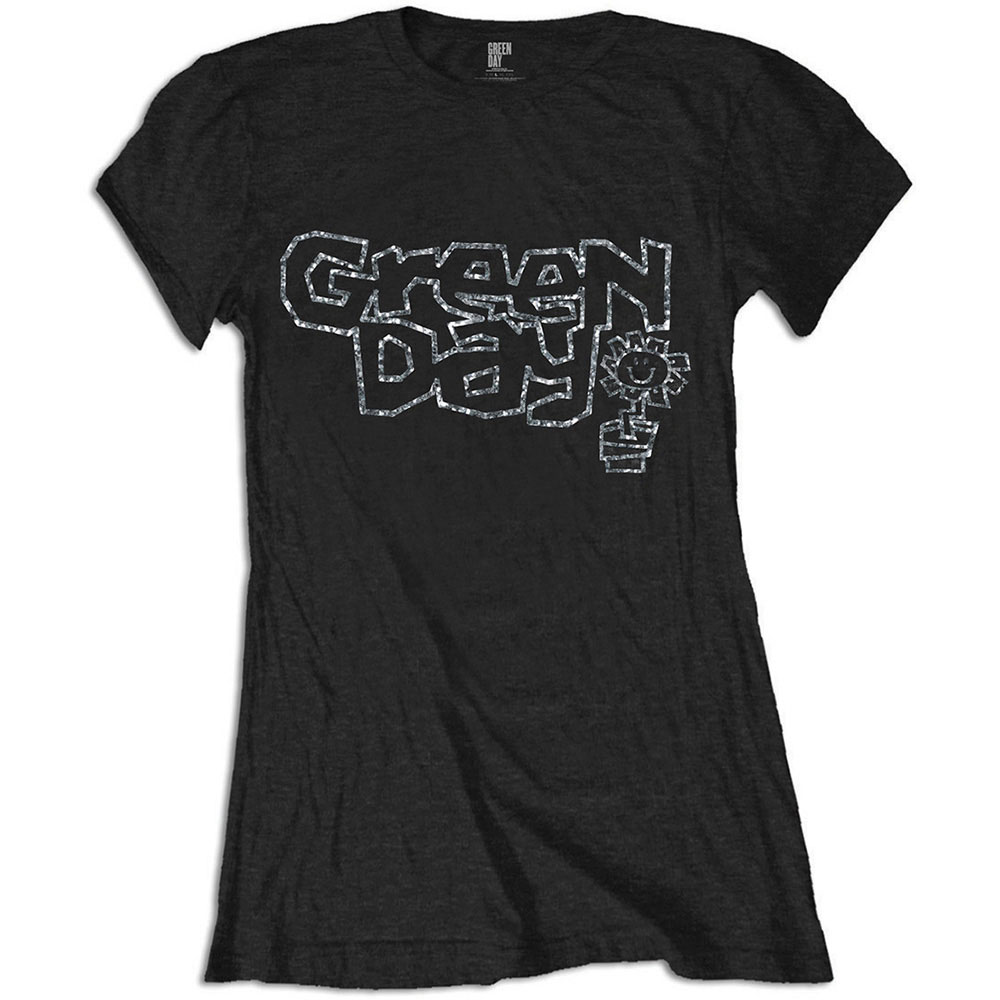 Green Day - GREEN DAY LADIES T-SHIRT: FLOWER POT (DIAMANTE)
