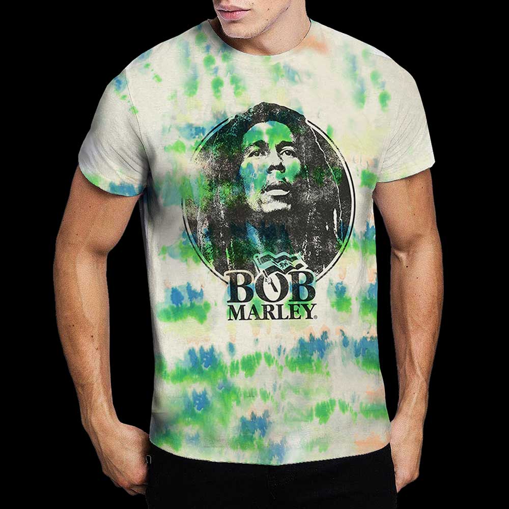 Bob Marley - BOB MARLEY UNISEX T-SHIRT: BLACK & WHITE LOGO (DIP-DYE)