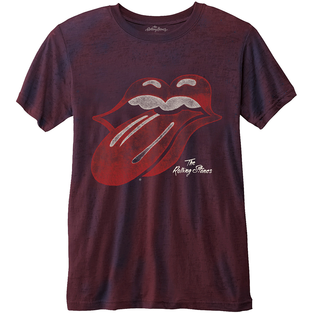 Rolling Stones - Vintage Tongue Logo (Navy Blue & Red 2-Tone Burn Out T-Shirt)