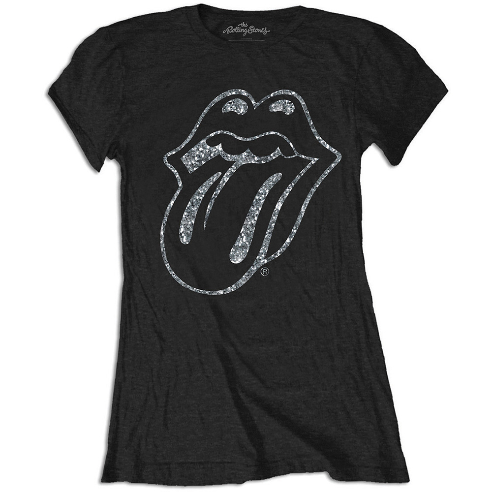 Ladies the Rolling Stones Tongue Diamante Official Tee T-Shirt Womens