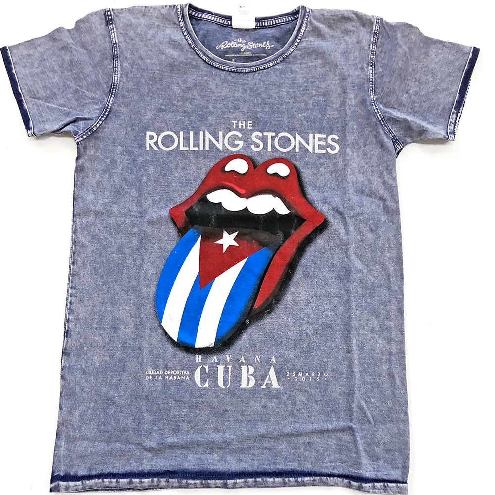The Rolling Stones T Shirt Havana Cuba Tongue Logo Officiel Homme Gris Burnout