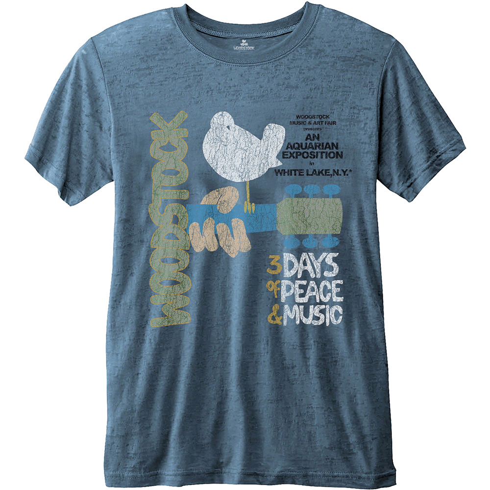 Woodstock - Classic Vintage Poster (Denim Blue Burn Out T-Shirt)