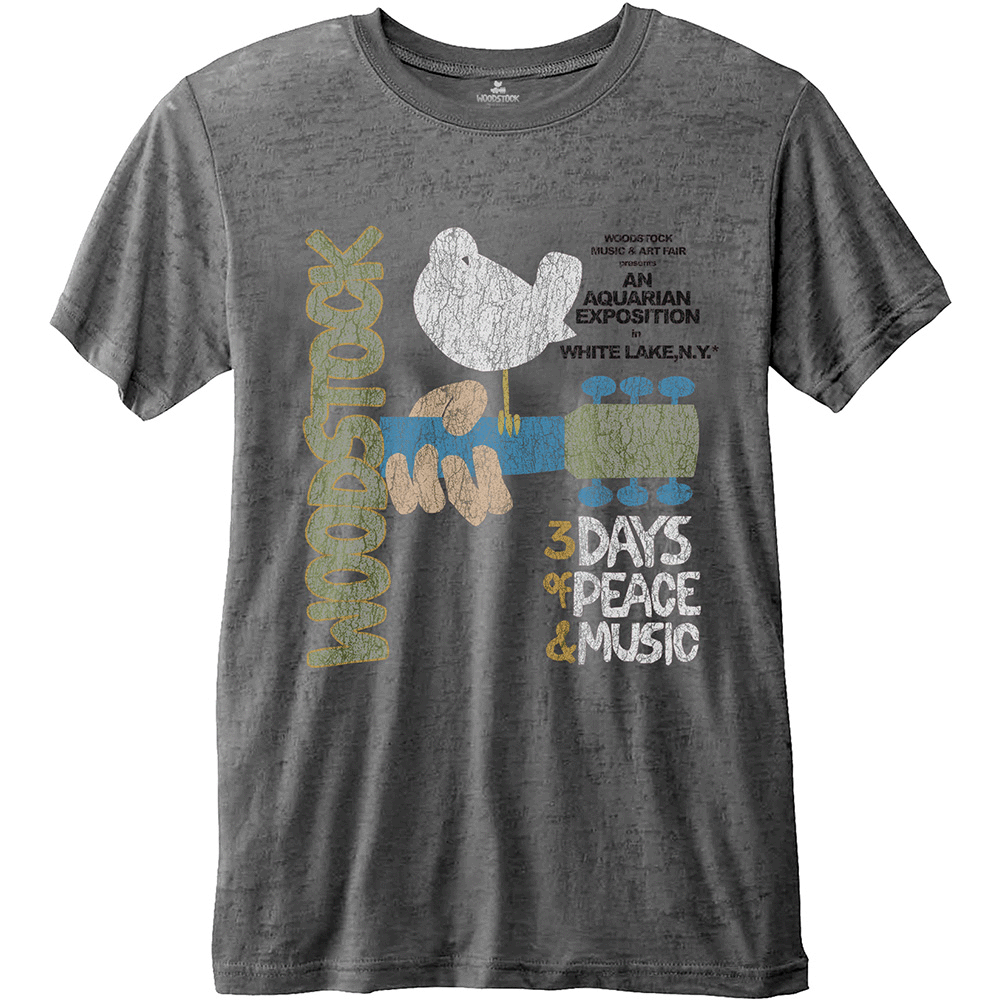Woodstock - Classic Vintage Poster (Charcoal Grey Burn Out T-Shirt)