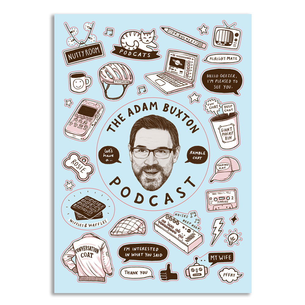 Adam Buxton Podcast - Doodles (A4 Sticker Sheet)